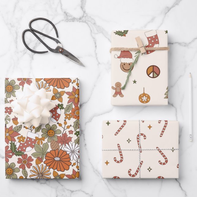 Hoja De Papel De Regalo navidades de Nostalgia Retro Groovy de los 90 (Anverso)