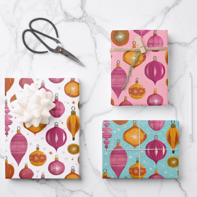 Hoja De Papel De Regalo Navidades de Ornamentos Retro (Anverso)