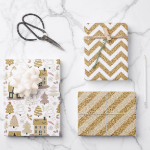 Hoja De Papel De Regalo Navidades de oro elegantes