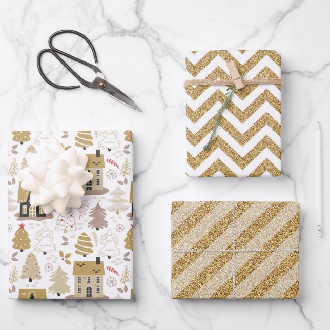 Hoja De Papel De Regalo Navidades de oro elegantes (Anverso)