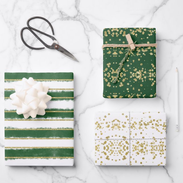 Hoja De Papel De Regalo Navidades de oro verde de estilo moderno (Anverso)