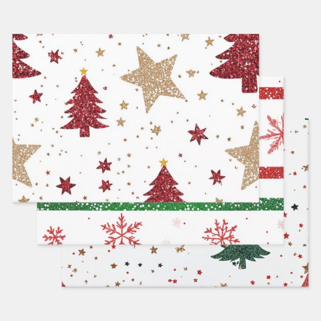Hoja De Papel De Regalo Navidades de oro, verde y rojo festivo (Set)