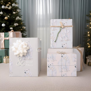 Hoja De Papel De Regalo Navidades de oso polar acuarela moderna tipografía