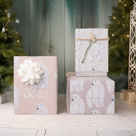 Hoja De Papel De Regalo Navidades de oso polar acuarela moderna tipografía