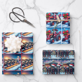 Hoja De Papel De Regalo Navidades De País Santa Tractor Y Vacas Alimentado
