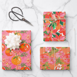 Hoja De Papel De Regalo Navidades de Palm Beach acuarela rosa y Naranja
