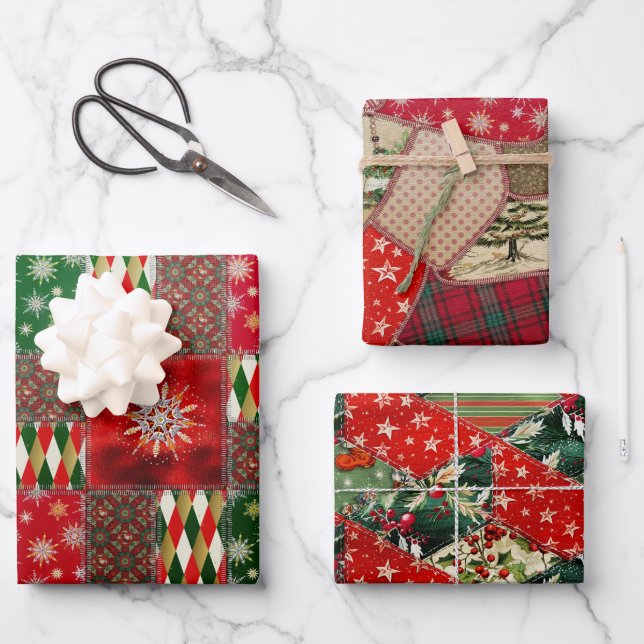 Hoja De Papel De Regalo Navidades de Patchwork Quilt (Anverso)