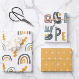 Hoja De Papel De Regalo Navidades de paz del texto del árbol del arcoiris 