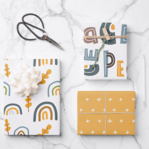 Hoja De Papel De Regalo Navidades de paz del texto del árbol del arcoiris 