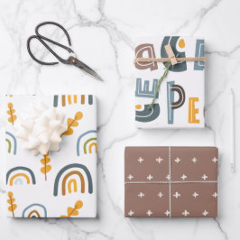 Hoja De Papel De Regalo Navidades de paz del texto del árbol del arcoiris 