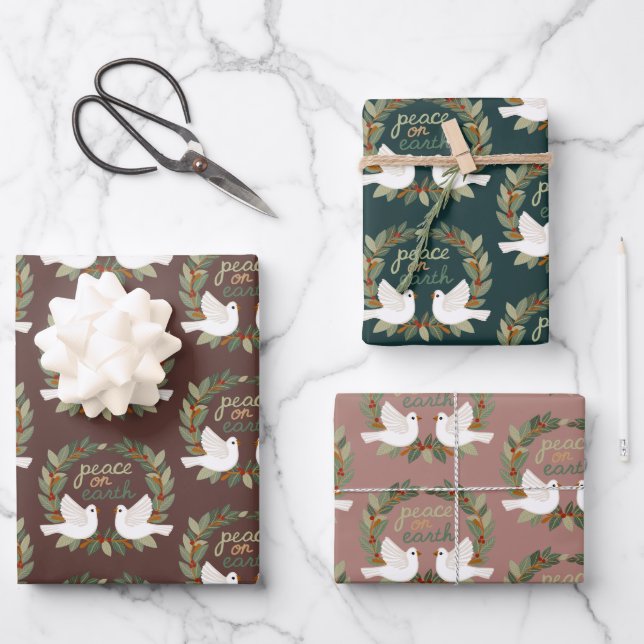 Hoja De Papel De Regalo Navidades de Paz en la Tierra Doves PERSONALIZADO (Anverso)