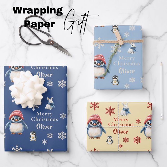 Hoja De Papel De Regalo Navidades de Penguin y Bunny encantados en inviern (Enchanted Winter Tales Penguin & Bunny Christmas Wrapping Paper Sheets)