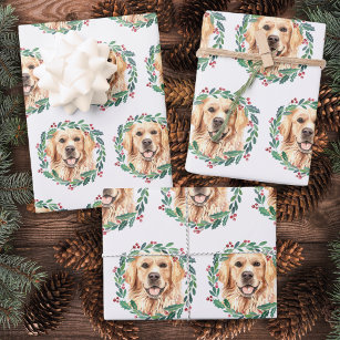 Hoja De Papel De Regalo Navidades de perros elegantes de Golden Retriever