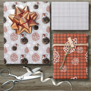 Hoja De Papel De Regalo Navidades de Pinecone Cuadros Nave Snowflake gris 