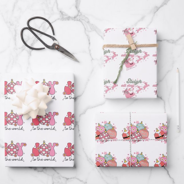 Hoja De Papel De Regalo Navidades de Pink Retro Groovy (Anverso)