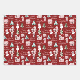 Hoja De Papel De Regalo Navidades De Pino De Algodón Rosado Invierno Nevad