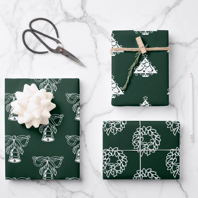 Hoja De Papel De Regalo Navidades de pino oscuro verde adorable patrones v (Anverso)