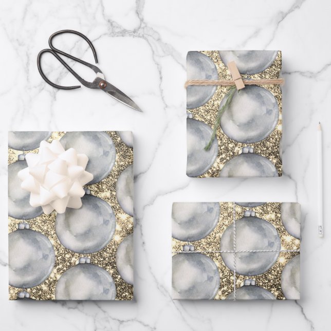 Hoja De Papel De Regalo Navidades de plata moda pelan espárragos Purpurina (Anverso)