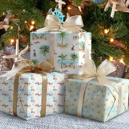 Hoja De Papel De Regalo Navidades de Playa de Palmeras Tropicales