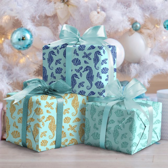 Hoja De Papel De Regalo Navidades de playa Purpurina Patrón caballito de m (Subido por el creador)