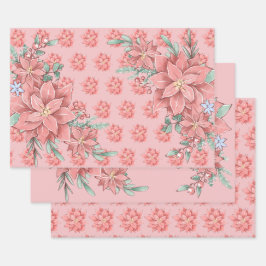 Hoja De Papel De Regalo Navidades de Poinsettias floridos en rosa