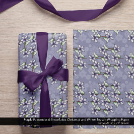 Hoja De Papel De Regalo Navidades de Poinsettias Púrpura y Copos de Nieve 