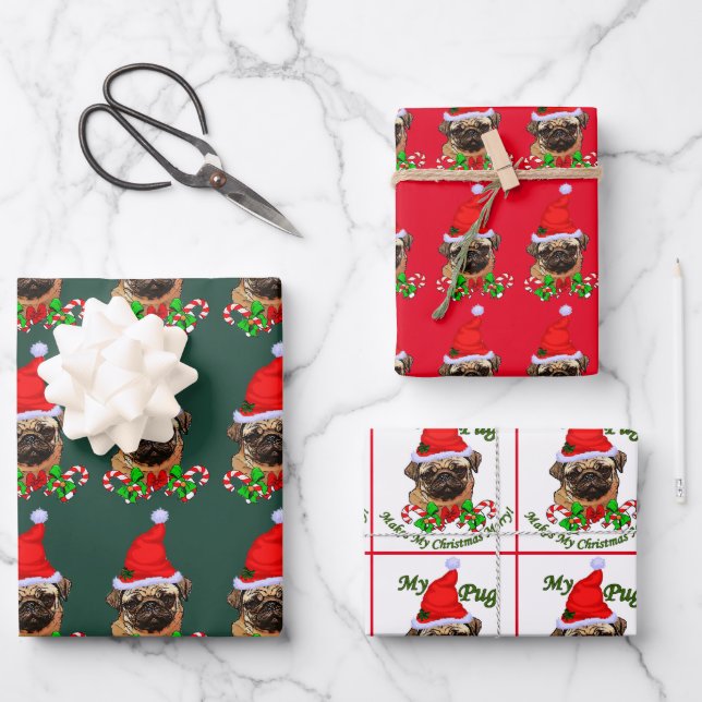 Hoja De Papel De Regalo Navidades de Pug Lovers (Anverso)