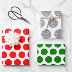 Hoja De Papel De Regalo Navidades de puntos polka verde rojo Purpurina