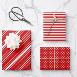 Hoja De Papel De Regalo Navidades de puntos y franjas diagonales rojas-bla