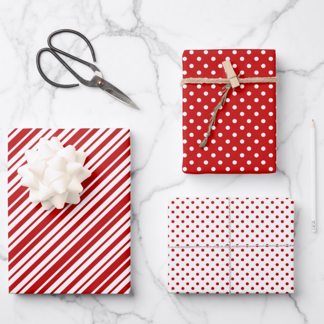 Hoja De Papel De Regalo Navidades de puntos y rayas de polka (Anverso)