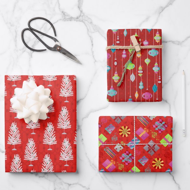 Hoja De Papel De Regalo Navidades de Red Retro (Anverso)