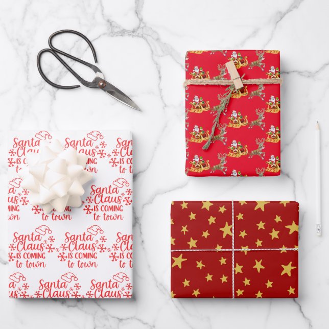 Hoja De Papel De Regalo Navidades de Red Santa Claus (Anverso)