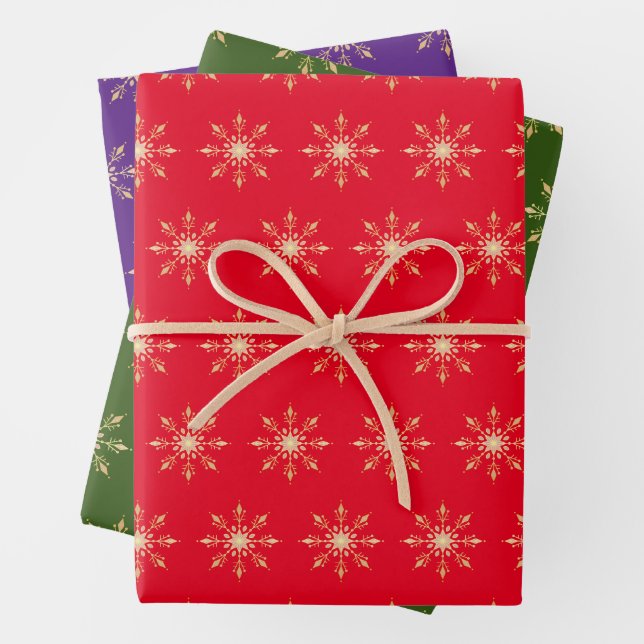 Hoja De Papel De Regalo Navidades de Relieve metalizado dorado Snowflake (In situ)