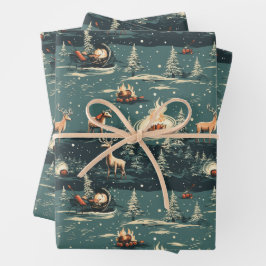 Hoja De Papel De Regalo Navidades de renos retro