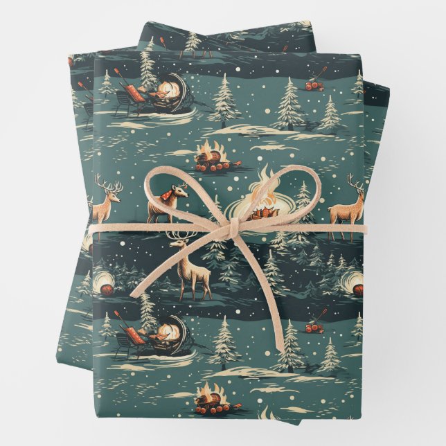 Hoja De Papel De Regalo Navidades de renos retro (In situ)
