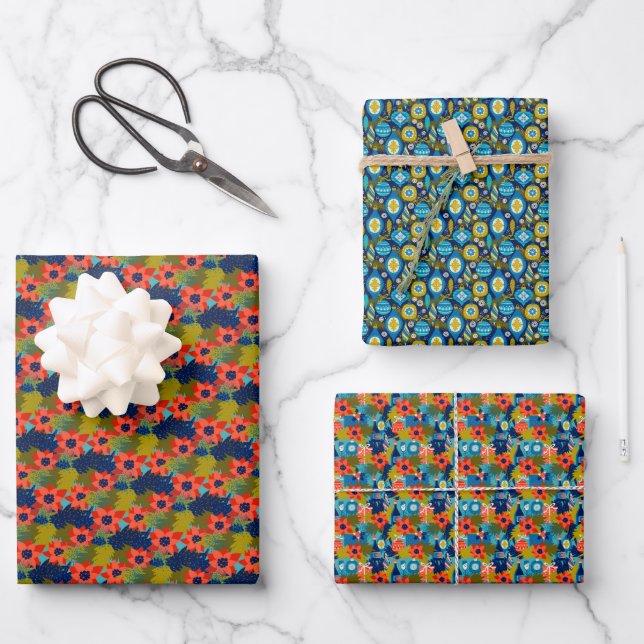 Hoja De Papel De Regalo Navidades de Retro Artsy Poinsettia (Anverso)