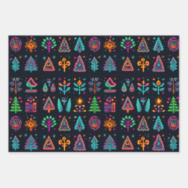 Hoja De Papel De Regalo Navidades de Retro Neon