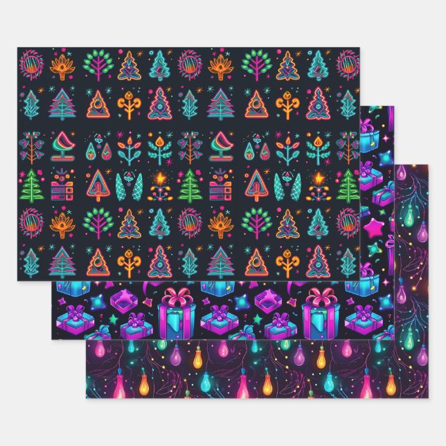 Hoja De Papel De Regalo Navidades de Retro Neon (Set)