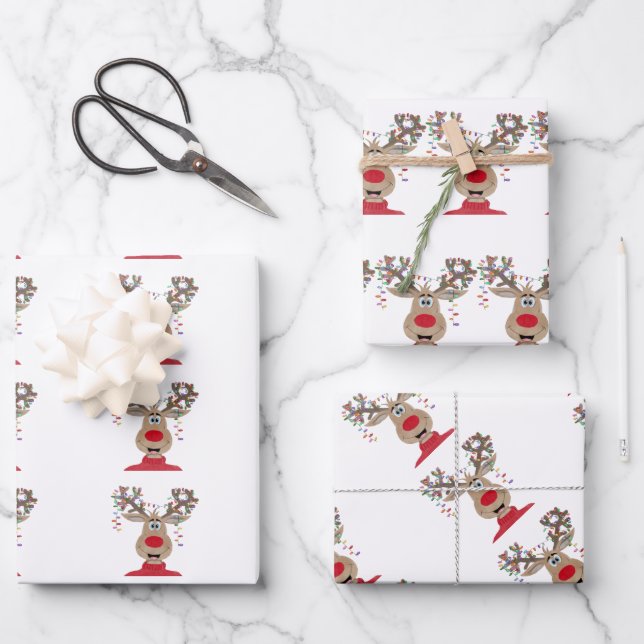 Hoja De Papel De Regalo Navidades de Rudolph iluminan reno (Anverso)