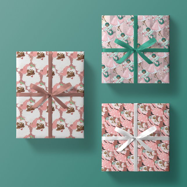 Hoja De Papel De Regalo navidades de santa claus negro rosa + rosa (Subido por el creador)