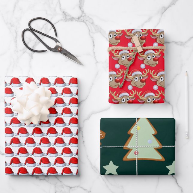 Hoja De Papel De Regalo Navidades de Santa Claus Rojo y Verde (Anverso)