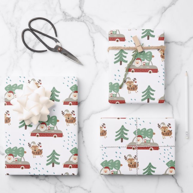 Hoja De Papel De Regalo Navidades de Santa Claus Snowy Forrest (Anverso)