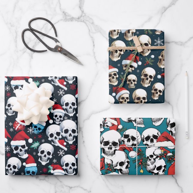 Hoja De Papel De Regalo Navidades de Santa Skulls (Anverso)