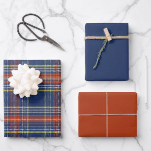 Hoja De Papel De Regalo Navidades de Scott Blue Burnt Naranja Scottish Tar