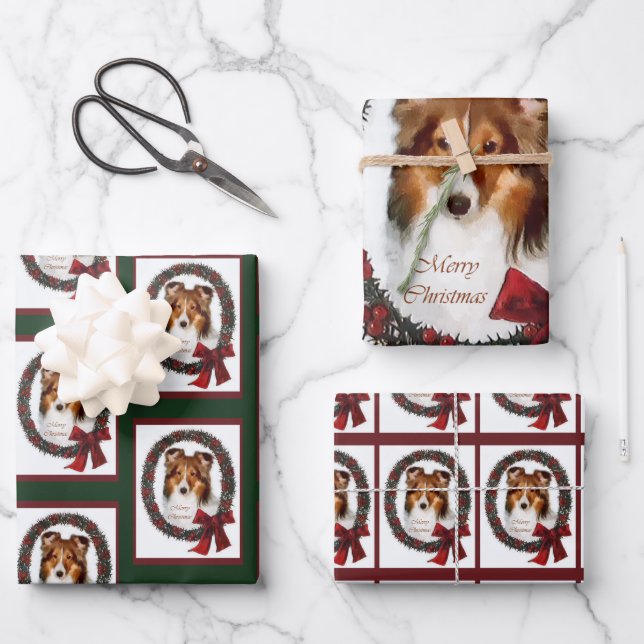 Hoja De Papel De Regalo Navidades de Shetland Sheepdog Sheltie (Anverso)
