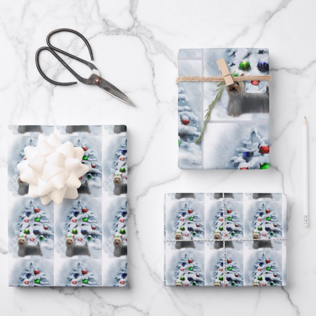 Hoja De Papel De Regalo Navidades de Silky Terrier (Anverso)