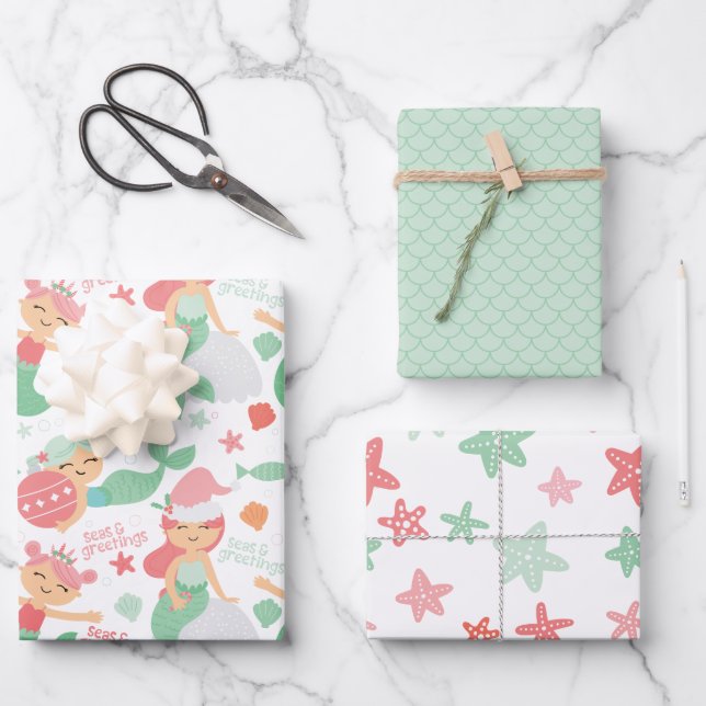 Hoja De Papel De Regalo Navidades de Sirenas (Anverso)