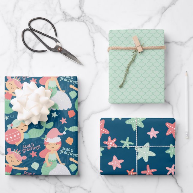 Hoja De Papel De Regalo Navidades de Sirenas (Anverso)