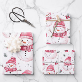 Hoja De Papel De Regalo Navidades de Snowman Rosado