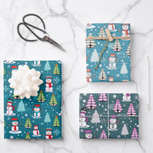 Hoja De Papel De Regalo Navidades de snowman y árboles de Navidad supercut